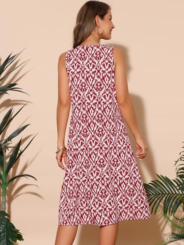 Image of Seta T Women's Summer Dresses Beach Casual Sleeveless Sundress Crewneck Print Loose Midi Tank Dress with Pockets