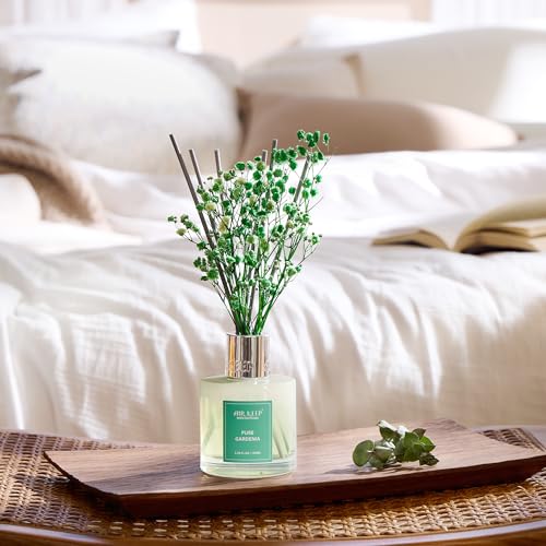 Image of Airkeep Reed Diffuser Set,3.38 fl oz (100 ml) - Pure Gardenia Oil Diffusers with 8 Reed Sticks, Home Fragrance Reed Diffuser for Bathroom Shelf Decor