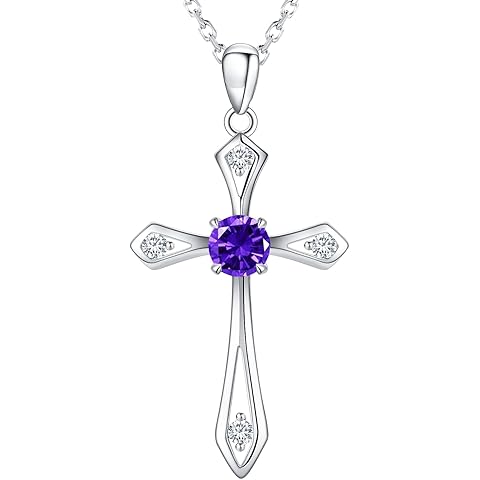 Cross Necklace for Women,925 Sterling Silver Birthstone Necklace with Diamond Faith...