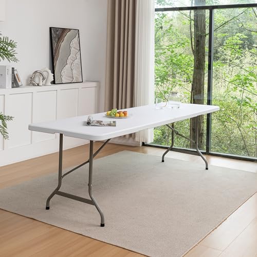 Image of BTEXPERT Set of 5, 8-Foot - 96 inch Long White Plastic Folding Table Portable 30 inch Wide, 29 inch High, Indoor Outdoor Events Banquet Dining Party Patio