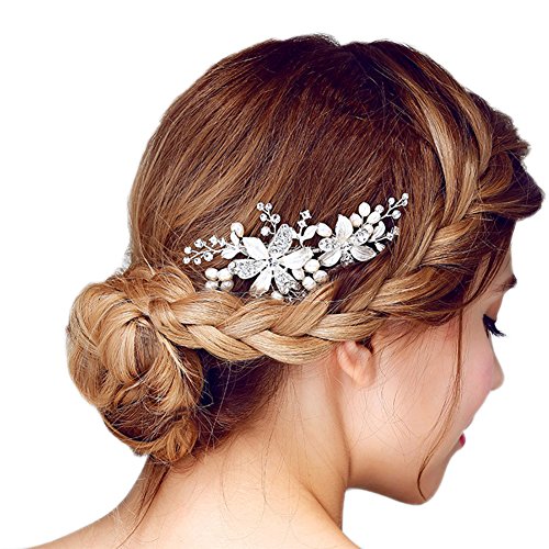 Braut Steckkamm Haarkamm mit Strass Blumen Perle Haarschmuck Hochzeit Zubehör (MEHRWEG) Cover