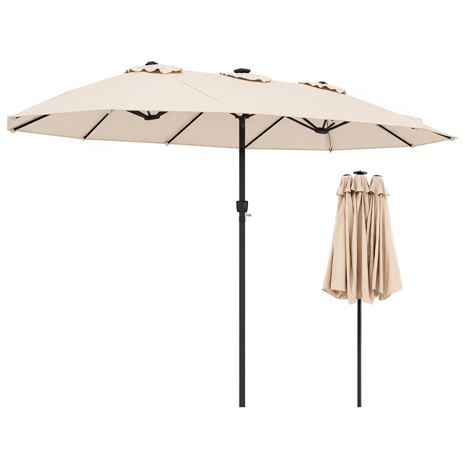 SPOTRAVEL 4.7m Double-Sided Garden Parasol (Beige,No Base)