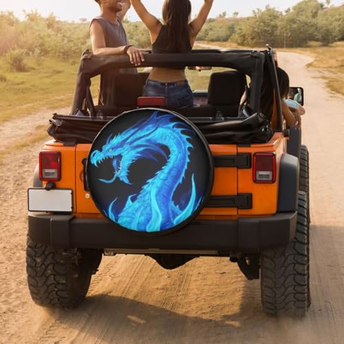 Image of Delerain Fire Blue Dragon Spare Tire Cover Wheel Protectors Sun Protector Waterproof for Trailer RV SUV Truck and Many Vehicle(16 Inch for Diameter 29 inch-31 inch)