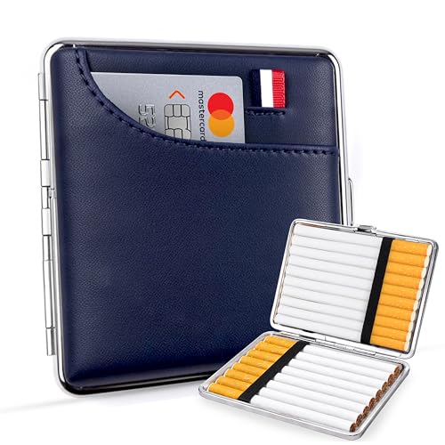 Boîte à cigarettes pour 20 pièces – Étui rigide avec porte-cartes – Boîte métallique compacte en simili cuir – Protection contre les chocs et...