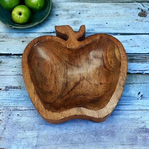 Image of Decorative Wood Serving Trays Set,Aesthetic Tray,Rustic Nesting Trays Stackable Platters for Serving Cakes, Pastries, Snacks, Breakfast, Coffee Table (Apple Tray)