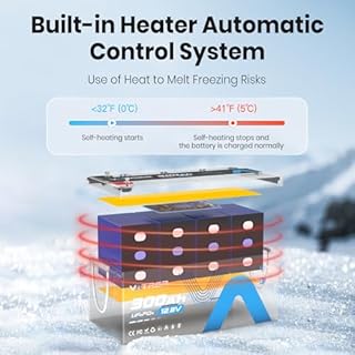 12.8V 300AH Self-Heating LiFePO4 Lithium Battery, Built-in 200A BMS, Supports APP, Low Temp Charging(-4°F), 5000+ Deep Cycles RV Battery, 3840Wh, Perfect for Home, RV, Camper, Marine