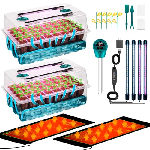 Hugbow Self-Watering Seed Starter Tray with Grow Light and Heat Mat 80-Cell Plant Starter Trays Seed Starter Kit Seed Starter Tray for Seed Starting Plant Germination & Seedling Growing 2 Pack