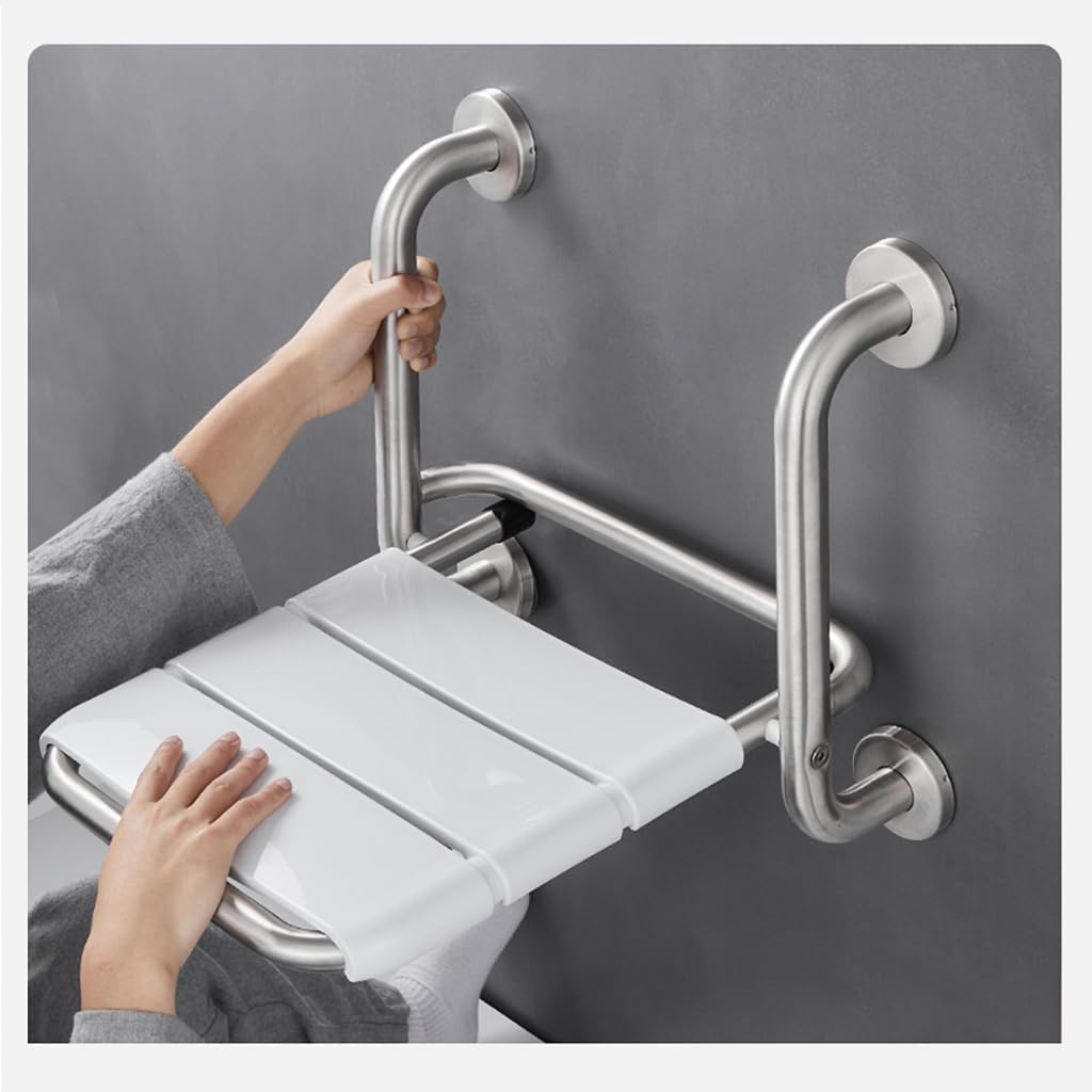 Asiento de ducha montado en la pared con reposabrazos de acero inoxidable 304, taburete de baño abatible para personas mayores y discapacitados, dispositivo de asistencia de seguridad