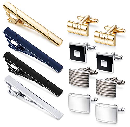 Image of FIBO STEEL Cufflinks for Men Classic Black Cufflink Set Unique Round Square Rectangle Cuff Links for Business Shirt Formal Wedding Tuxedo Groom Suit Accessories Men Present