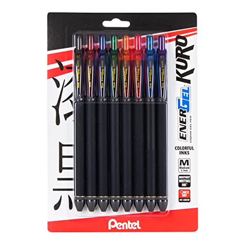 Pentel Energel Kuro Liquid Gel Pen, (0.7Mm) Medium Line, Assorted Ink, 8 Pack (Bl437R1Bp8M) #TOP28