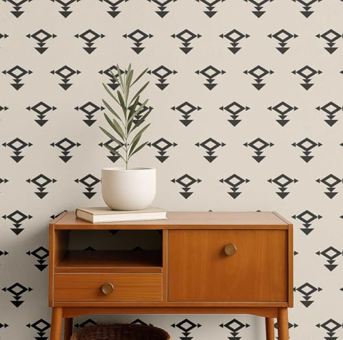 Papier peint tribal géométrique noir pour un salon bohème chic - 2
