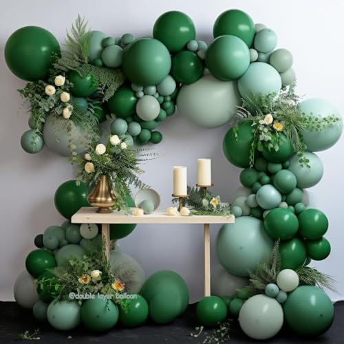 Image of Green Balloon Arch Kit, Double Stuffed Dark Emerald Green Balloon Arch Forest Sage Olive Balloons for Baby Shower Birthday Bridal Wedding Graduation Safari Woodland Wild One Party Decor