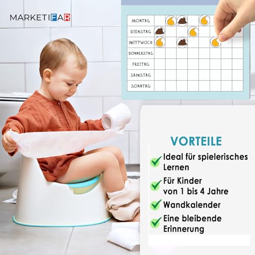 MARKETIFAR Töpfchentraining Kalender - Töpfchen Buch für Kinder mit Stickern, Krone und Diploma - Belohnungstafel für das Töpfchen Training - Ideal zum trocken werden!