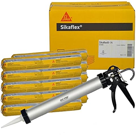 AWF PRO Sikaflex 1a Kit - One Component, Flexible, Non Sag, Polyurethane Concrete and Masonry Sealant for Vertical and Horizontal Surfaces, Sikaflex 1a 20 oz Sausage Aluminum Gray (10), Caulking Gun Cover