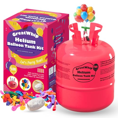GreatWhip Ballongas Helium Gasflasche Heliumgas für 100 Luftballons, Kinderluftballons Latex- & Folienballons, XXXL 0,6m³ Heliumflasche Balloon Gas für Geburtstag, Hochzeit Partydeko