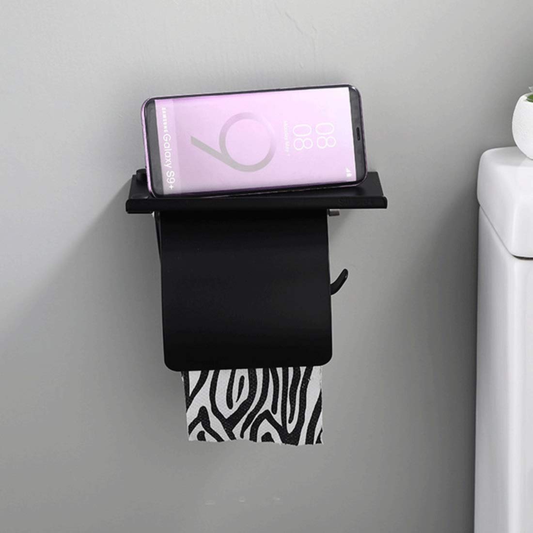 Portarrollos de Papel higiénico Portarrollos de Papel higiénico con Estante de Acero Inoxidable montado en la Pared para Cocina Baño Portarrollos de Cocina, Negro Mate
