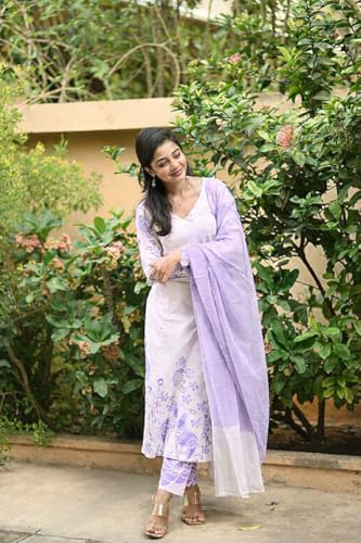 Image of ANNI DESIGNER Women's Rayon Viscose Straight Printed Kurta with Pant and Dupatta | Elegant Floral Print Kurti Set | Soft Breathable Fabric | Stylish Ethnic Outfit for Office, Festive & Casual Occasion