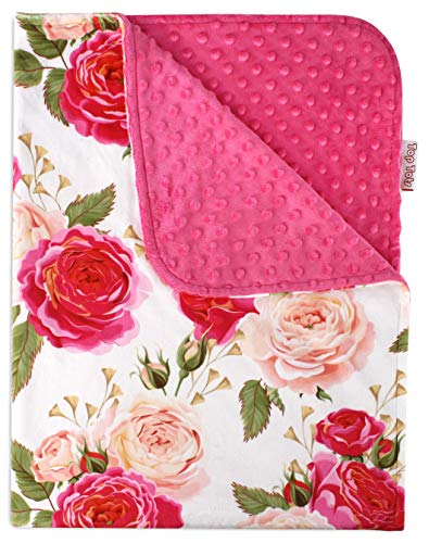 Image of Top Tots Baby Blanket - Hot Pink on White Roses