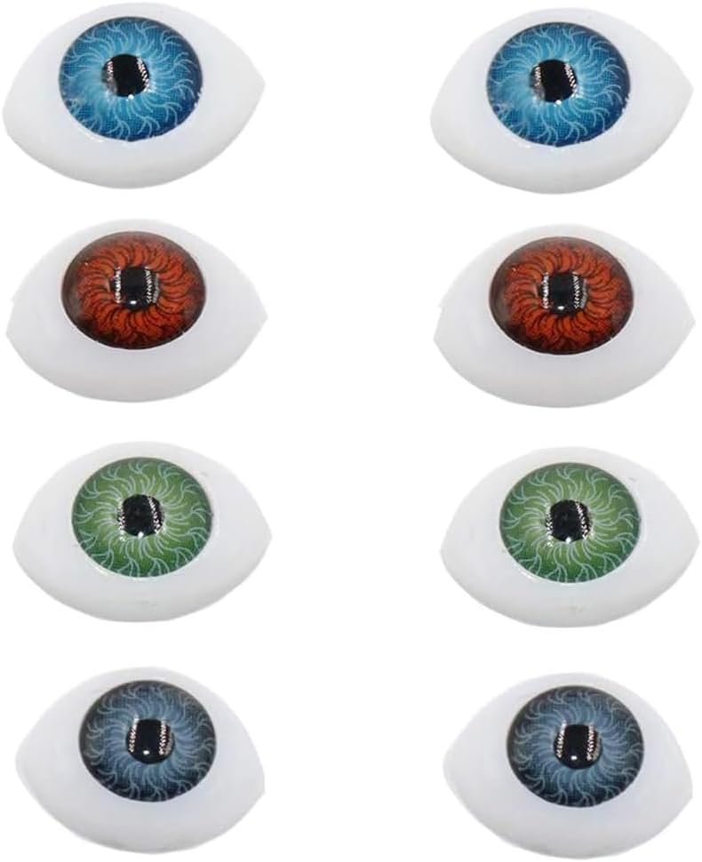 8 Pairs(16PCS) Oval Flat Hollow Back Plastic Eyes Puppet Doll Bear Craft Eyes Eyeballs Making DIY Supplies for Porcelain or Reborn Dolls Stuffed Animal Toys Troll Scary Eyes 23mm x 16mm