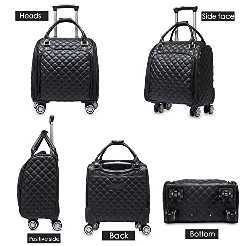 VNSIXSIX-Leather-Softside-Underseat-Carry-on-Suitcases-Travel-Luggage-with-4Spinner-WheelsFor-self-use-and-giving-awayBLACK-BLACK-Carry-On-16-Inch-Carry-on-Luggage
