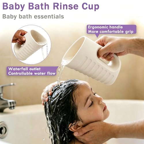 Image of Babylush Baby Bath Rinse Cup & Rinser - 1000ml Soft EVA, 0.3lb Lightweight, BPA-Free Bath Water Pourer, Baby Bath Pitcher, Shower Cup for Kids (Beige)