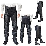 Motorcycle Leather CHAPS BLACK COWBOY VINTAGE Unisex Braided Riding Pants for Bike Racing & Adventur