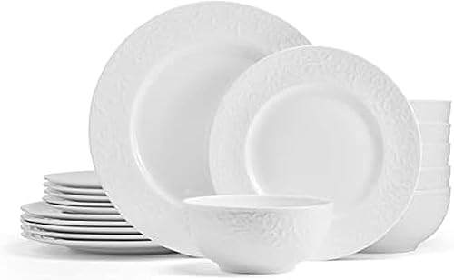 Mikasa Parchment White Bone China - Juego de vajilla ligera de 18 piezas resistente a las astillas, servicio para 6 personas