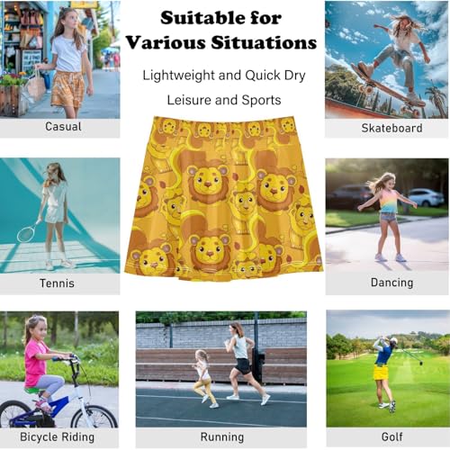 visesunny Girls Flowy Pleated Skirt Cartoon Yellow Lion Doll Tennis Golf Fashion Short Skorts for Casual Dance Outfit4