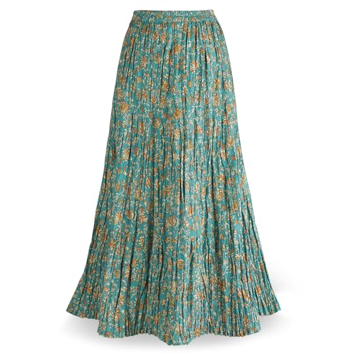 Catalog Classics Womens Reversible Boho Maxi Skirt - Patchwork Floral Long Skirt, 36" L - Gold/Green - Small3