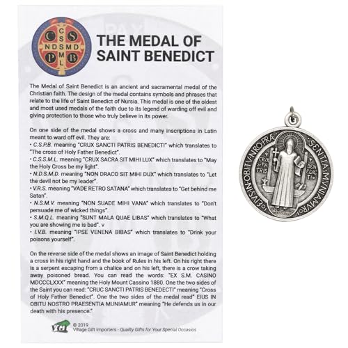 1.5" Antique Silver-Tone Saint Benedict Medal | Patron Saint of Students and Europe | Religious Medallion for Jewelry and Home | Catholic Gift for First Holy Communion and Confirmation2