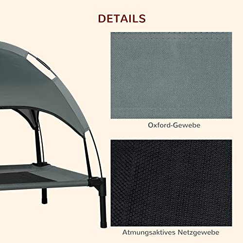 PawHut Erhöhtes Hundebett mit Baldachin, Haustierbett, Hundeliege Outdoor mit Dach, Atmungsaktiv, Taftstoff für Camping Grau 76 x 61 x 73 cm