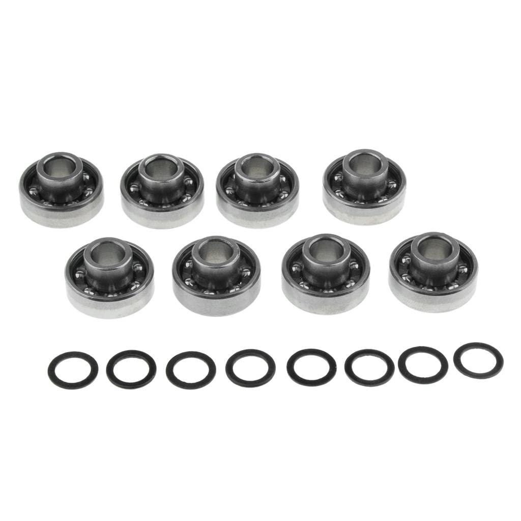 Premium 8pcs Skateboard Bearings Longboards Kick Scooters Parts, Low Friction Steel, High Precision, Strong Capacity, Fits Children Scooter, Smooth Roll, 8mm Inner Dia., 22mm