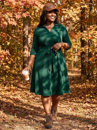 Image of FANDEE Plus Size Midi Dress for Women - Printing Summer Dresses for Wedding Guest Cocktail Party 3 /4 Sleeve V Neck(L-5XL)
