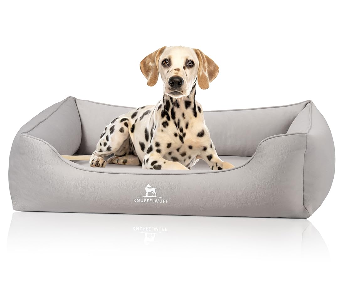 Knuffelwuff Olive Orthopaedic Dog Bed, XXL, Grey, Easy Clean Suede Look, Memory Foam, Water-Repellent, Washable, Joint-friendly, Robust for Small to Large Dogs
