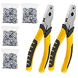 1202 PCS Wire Cage Clips and Pliers Rabbit Chicken Wire Cage Clips J Clips for Wire Cages Hog Ring Pliers Wire Cage Buckle Clips Animal Cage Snap-ring Pliers for Bird Quail Rabbit Chicken Hog Cages