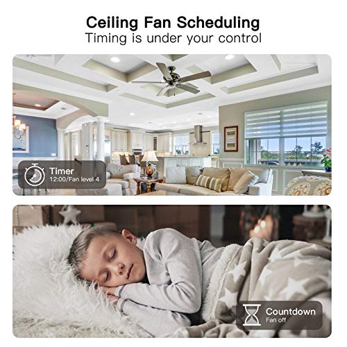 Image of TREATLIFE Smart Fan Switch, 4 Speed Fan Switch for Ceiling Fan, Neutral Wire Required, 2.4GHz WiFi Smart Ceiling Fan Control Works with Alexa, Google Home, Remote Control, Schedule, No Hub Required