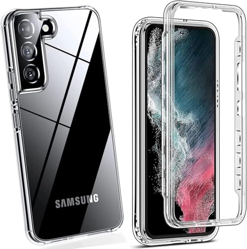 Reevermap Clear Case for Samsung S22 Case Built-in Screen Protector Full Body Protective Shockproof Rugged Bumper Slim Anti-slip Phone Cover for Samsung Galaxy S22, Transparent