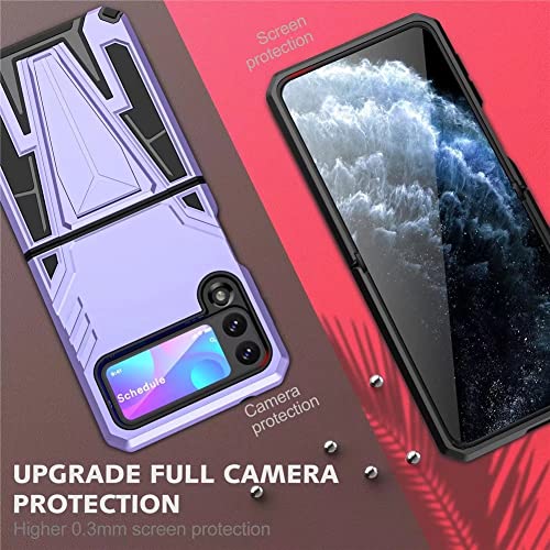 Aikukiki [Military Grade] Armor Tpu+Pc Case For Galaxy Z Flip 3,[Built-In Kickstand] Dual-Layer Design Heavy Duty Protection Phone Case For Samsung Galaxy Z Flip 3 5G,2021 (Purple) #TOP7