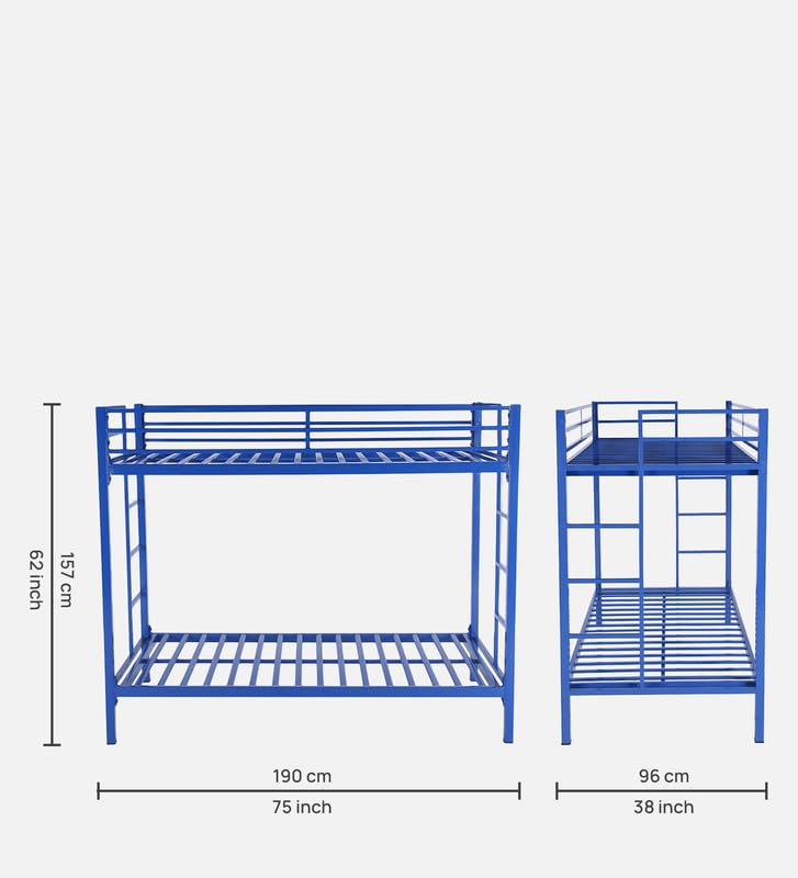 Image of Pilio Twin Over Twin Metal Bunk Beds for Kids | Bunker Bed for Adults | Double Decker Bed for Kids Room Furniture | Frame Only, Mattress not Included (Base Blue)