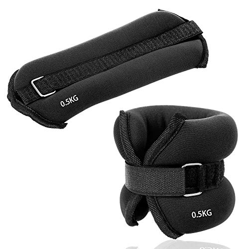JBM Pesas de tobillo para muñecas y piernas, relleno de arena, 1 kg, 2 kg, 3 kg (peso total), correas ajustables para caminar, trotar, gimnasio, fitness, gimnasia, aeróbicos (negro, 3 kg)