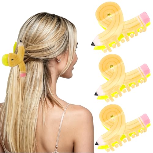 Tihebax Teacher Hair Claw Clips 3Pcs Yellow Pencil Hair Clips for Women Cute Teacher Stuff Teachers Appreciation Gifts Back to School Accessories