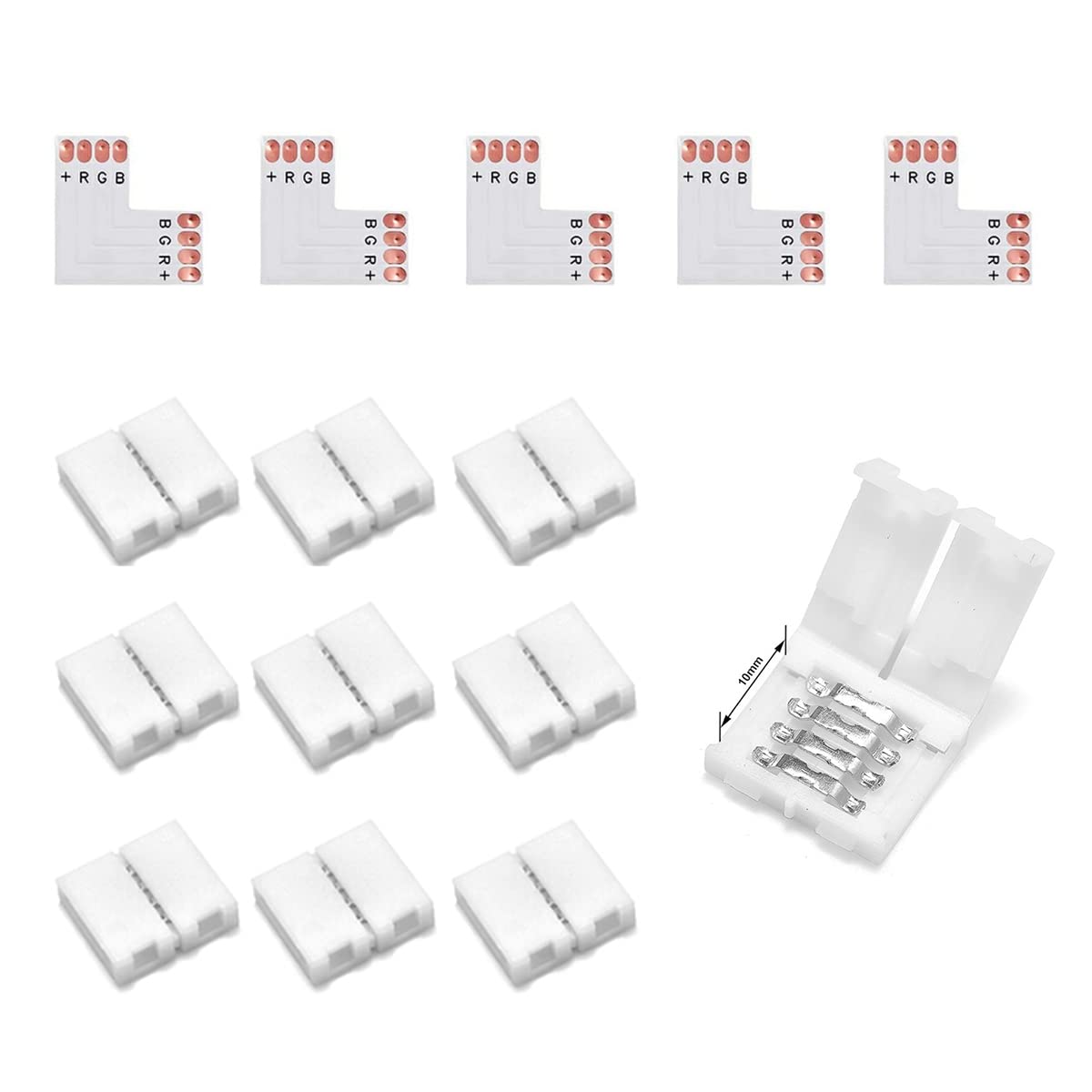Buy 4Pin L Shape LED Connectors(5PCS) with 10Pcs Clips 10mm Wide Right Angle Corner Connectors