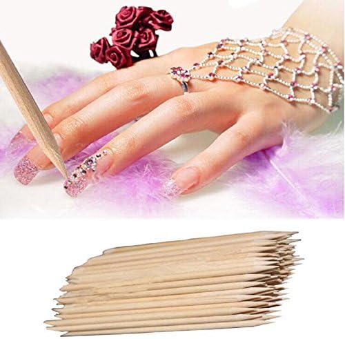 Nail Art,Jinjin 100Pcs Nail Art Orange Wood Stick Cuticle Pusher Remover Pedicure Nail Decals Manicure Tool (A)