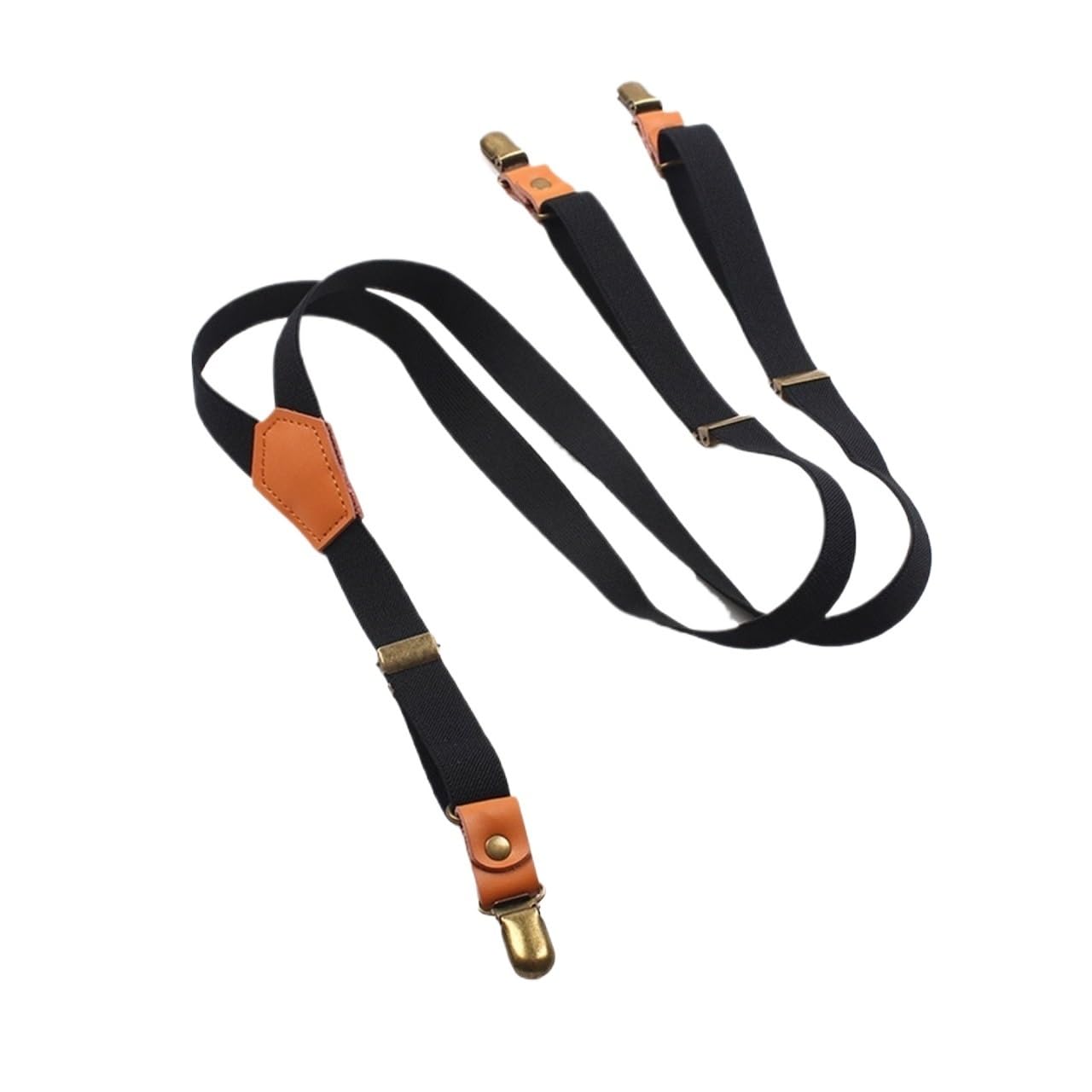 Tirantes correa remachada negros ajustables con trajes formales de triple clip metálico