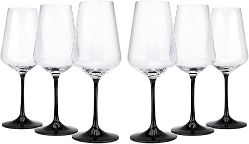Elegant and Modern Sandra Black Stem - Juego de copas de vino con diseño decorativo para organizar fiestas y eventos, juego de 6 copas de vino de