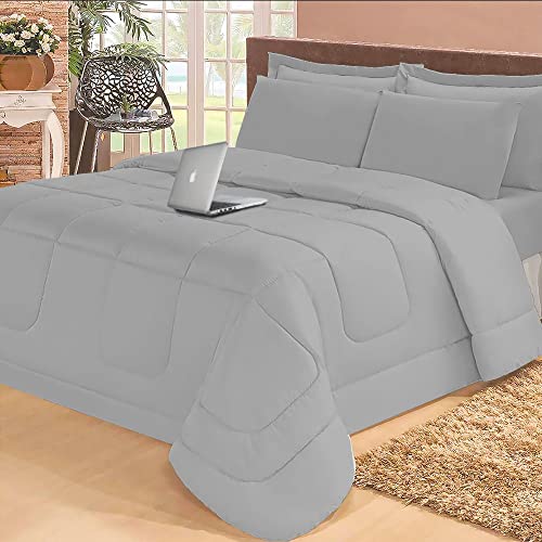 Kit Edredom Casal Queen 03 Peças Dupla Cores Casa Dona (Cinza)