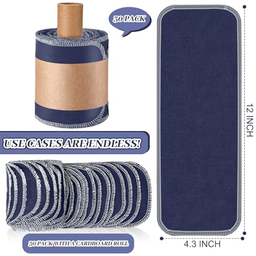 Image of FuWeave 30 Pack Reusable Toilet Paper No Tear Bidet Towels, Navy Blue | Washable 11.8 inch x 4.3 inch Cotton Flannel Family Cloth Wipes with Snaps, Paperless Roll for Bathroom, Travel, Cleaning and Drying