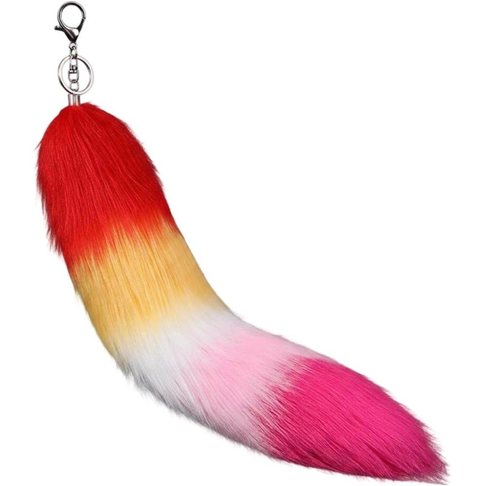Casiler Fluffy Rainbow Tail Keychain, Unisex Furry Pendant Charm for Gay Pride Backpack Handbag Daily Hanging Decor