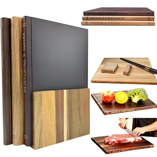 Taglieri A Forma Di Libro Con Supporto, Set Di 3 Taglieri In Legno Massiccio A Forma Di Libro Per Verdure, Formaggi, Pane E Carne, Set Regalo Decorativo
