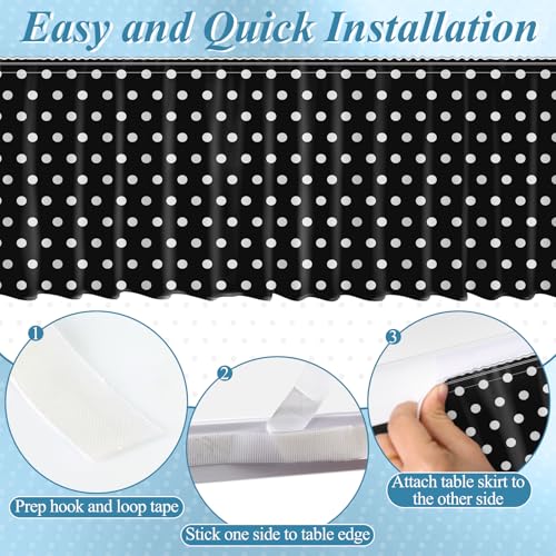 Image of 9FT Black Base White Polka Dots Table Skirt Ruffle Teacher Desk Skirt for Classroom Table Cover Skirts for Kidney Shaped Desk Back to School Party Decorations Kindergarten Office Bookcase Cabinet